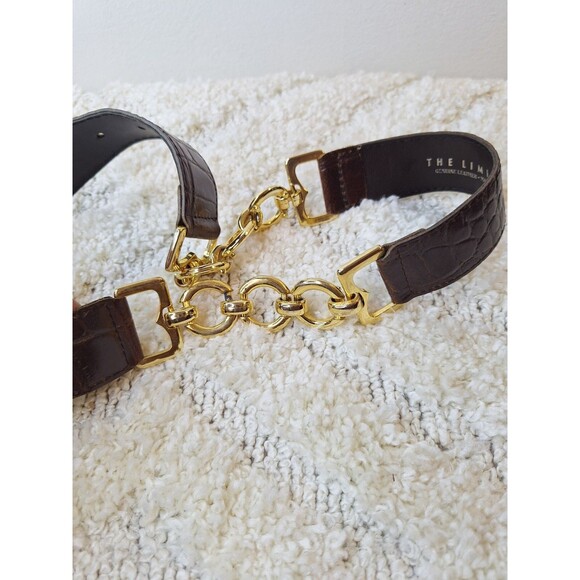 THE LIMITED Brown Croc Leather Chunky Chain Belt Women's Small Made In Italy - Picture 5 of 7